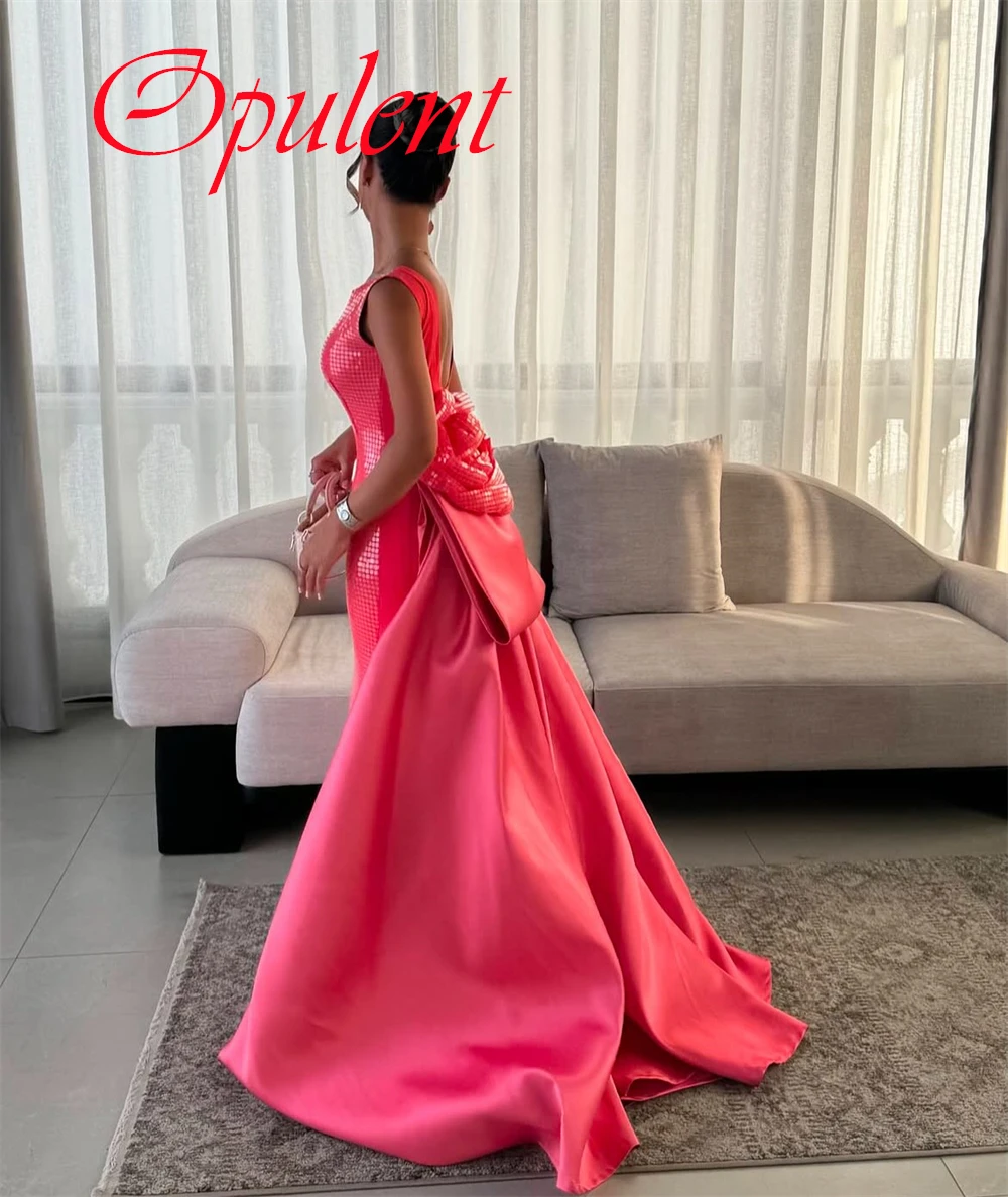 Customized Exquisite pink Satin Evening Dress Temperament Crew Neck Short Sleeves Homecoming Dress Sexy Backless Cocktail Dress