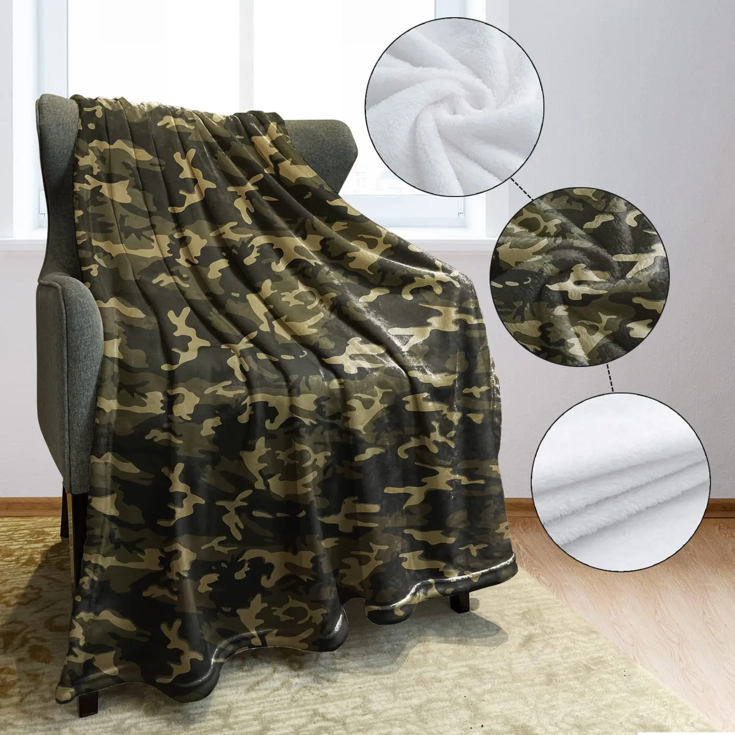 Camouflage pattern digital-printed polyester Bedroom velvet flannel soft sofa cover blanket Fleece soft cover blankets for beds
