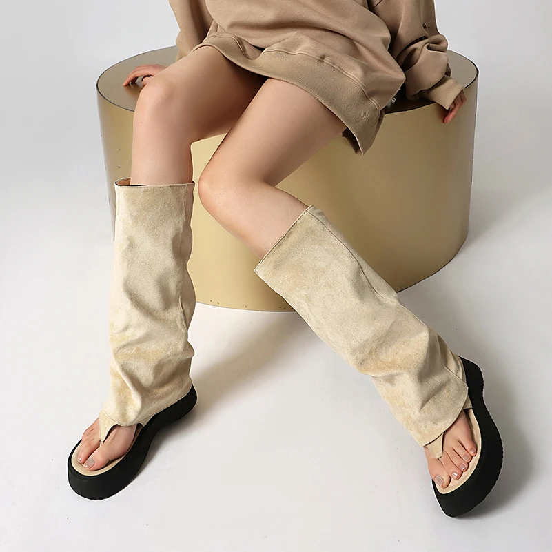 حجم كبير مادة الجلد المدبوغ متجمد مسطحة القاع كليب غطاء أصابع القدم للنساء الصيف النعل الأوسط الأحذية تنفس بطانة اللمحة تو الأحذية #3