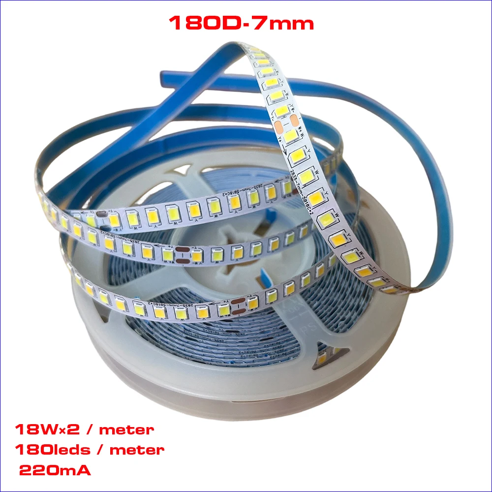 （2 solder joints）5Meters 180D-7mm SANAN Chip Fexible Constant Current LED Strip With 220mA 3Colors 3000K+6500K 180leds/M.