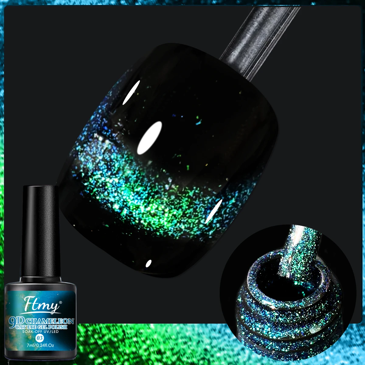 7 ml Regenbogen-Magnet-Nagelgel, magnetischer Katzenaugen-Gel-Nagellack, Chamäleon-Magie-Gel mit Galaxie-Effekt, Soak Off Nail Art Nagellack – Detail 9