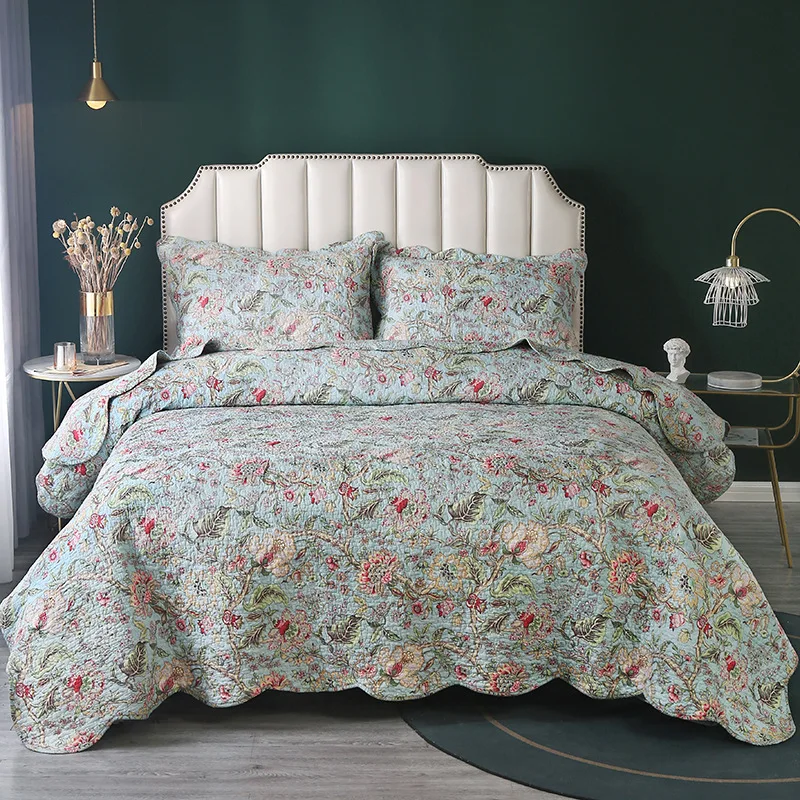 

Secret Garden Quilt Set Queen Size- 3PCS 100% Cotton Washed Soft Bedspread with Charming Floral Print - Vintage Style Bedding
