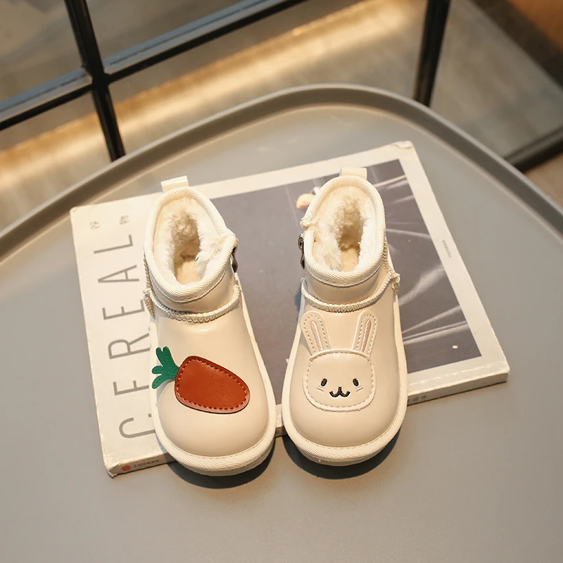 Novas botas de inverno das crianças para a menina bonito coelho crianças moda causal tornozelo botas de pelúcia calor versátil princesa botas de algodão