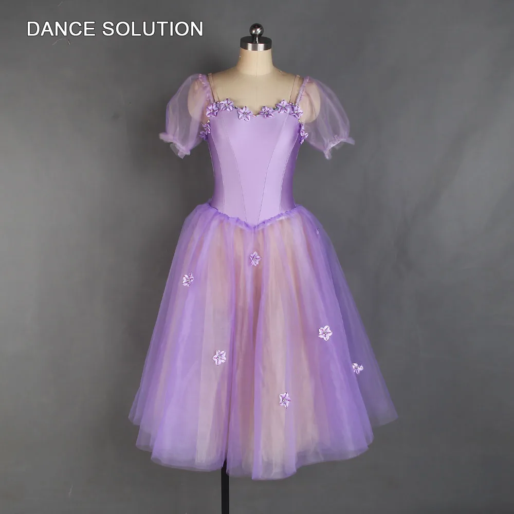 

Lilac Spandex Bodice With Puff Sleeve Romantic Ballet Tutu Skirt for Adult & Child Ballerina Stage Performance Costume 20531