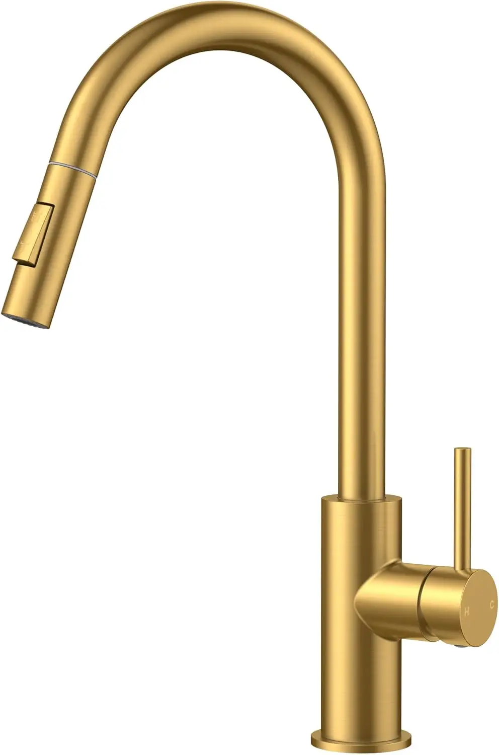 

Gold Kitchen Faucet with Pull Down Sprayer, Brushed Brass High Arc Gooseneck Modern Sink Faucet
