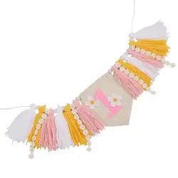 Cotton Colorful Tassel Highchair Banner 62 Inch Pink Baby High Chair Pull The Flag Colorful Tassel Banner Birthday Party