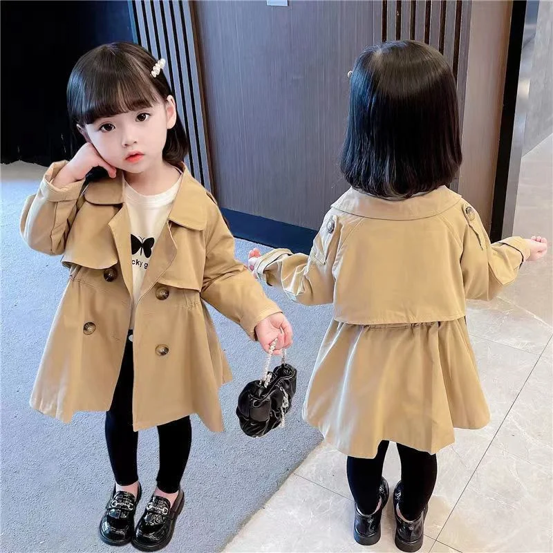 Ragazze Casual Trench tendenze del bambino cappotti di colore solido bambini giacca con colletto rovesciato 2024 nuovi bambini primavera autunno vestiti lunghi
