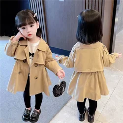 Girls Casual Trench Baby Trends Solid Colour Coats Kids Turndown Collar Jacket 2024 New Children Spring Autumn Long Clothes