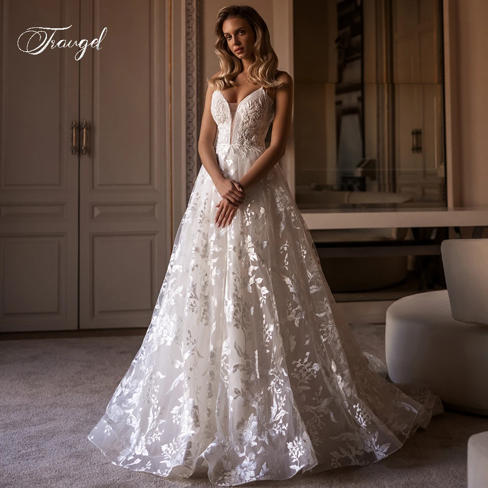 

Traugel Sexy Sweetheart Backless Lace Vintage Wedding Dresses Delicate Spaghetti Straps Appliques Court Train A Line Bridal Gown