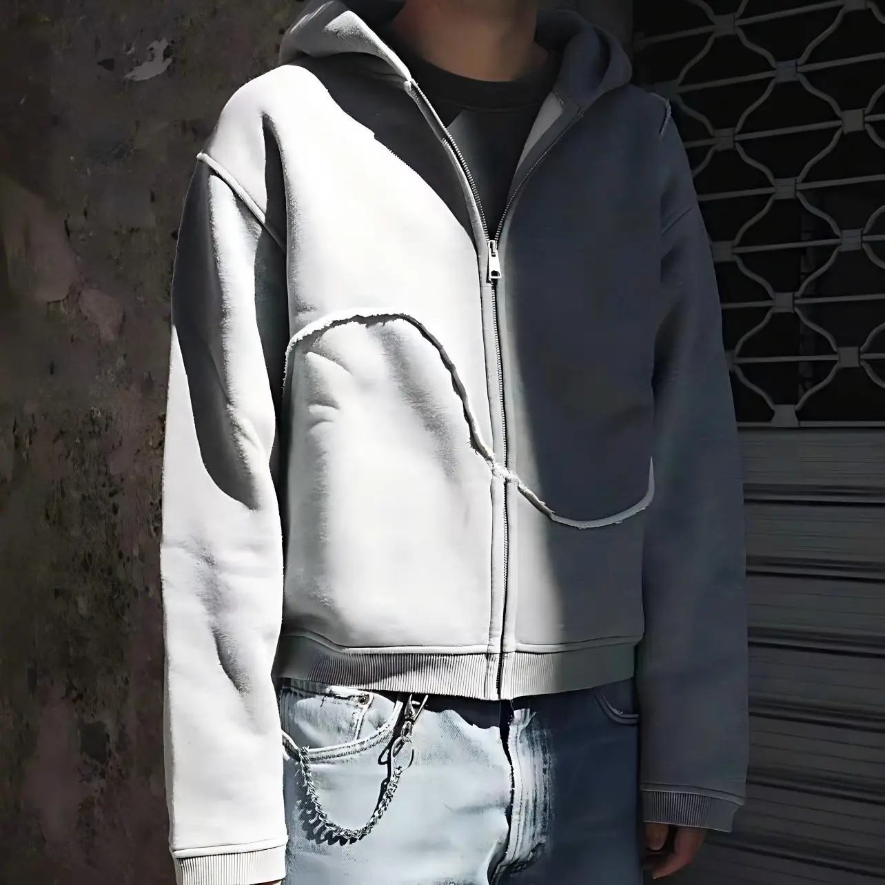Europe and the United States trend spring and autumn new deconstructed splicing vortex color zipper hoodie