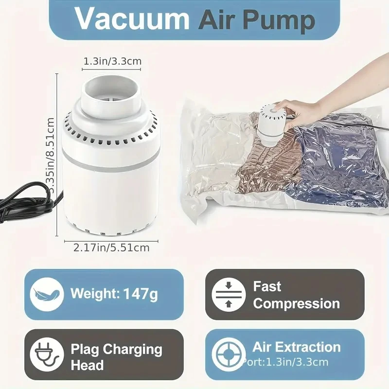 3/6/9-قطعة أكياس تخزين مفرغة جديدة مع مضخة كهربائية. أكياس موفرة للمساحة ضغط لحاف/بطانيات، ختم الملابس. 80% توفير المساحة va