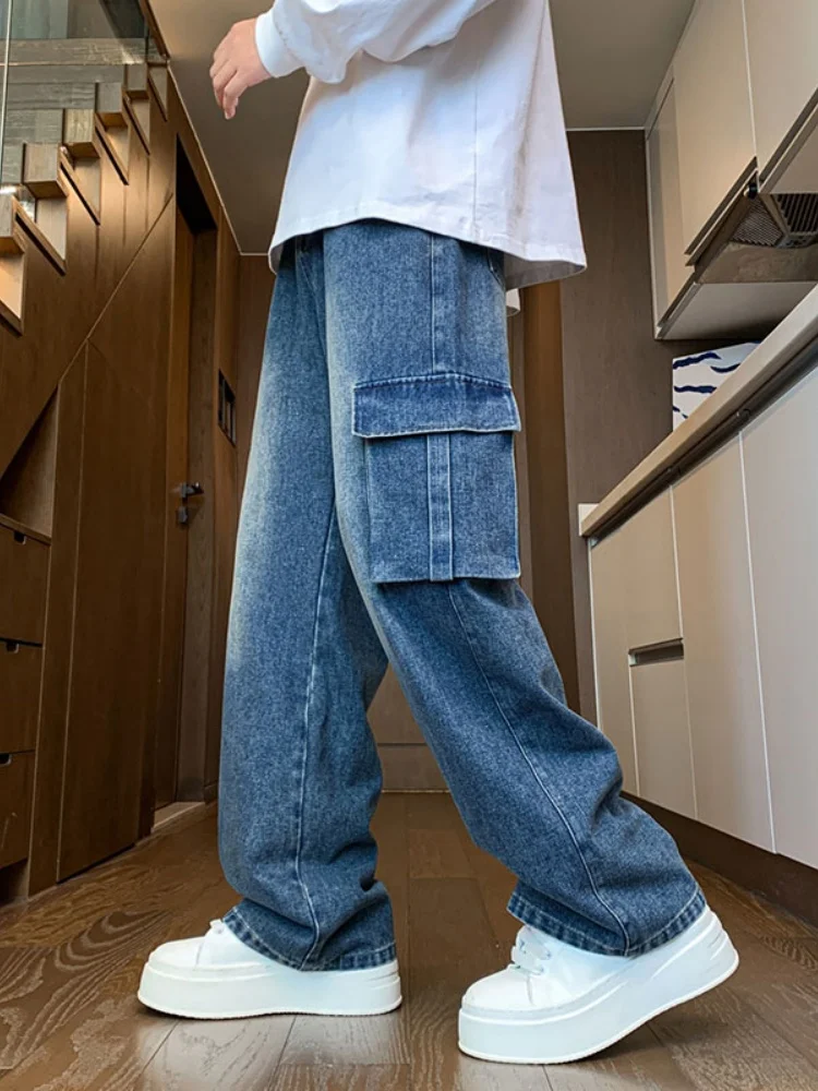 

Men's Workwear Jeans Large kets Straight Leg Wide Leg Micro Flared Dragging Pants American High Street Spring Autumn