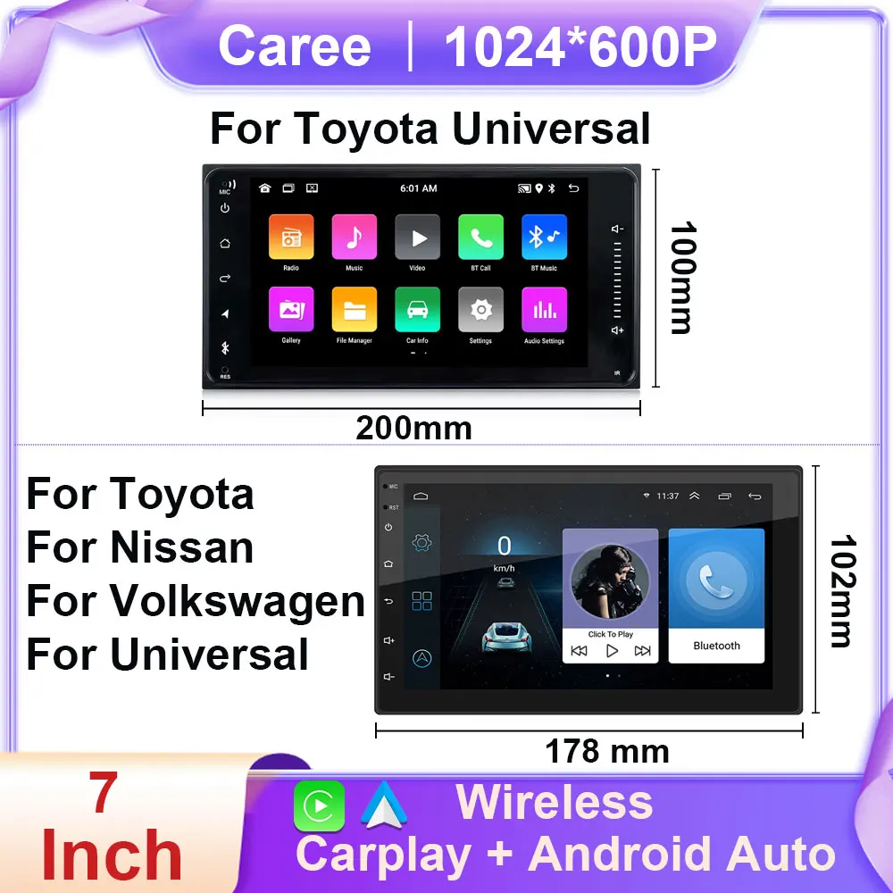 

7 inch Car Radio Android Auto Carplay Car Stereo Multimedia Player For Toyota For Universal 4G WIFI GPS Autoradio Car Bluetooth