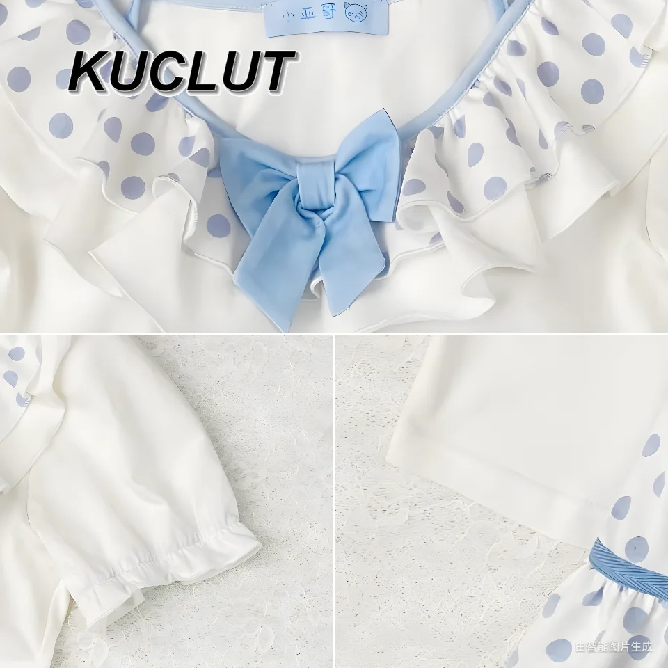 Subculture Japanese Style Short Sleeve Top Polka Dot Lace Bowknot Strap Bowknot Cake Dress Summer Two Piece Sets Womens