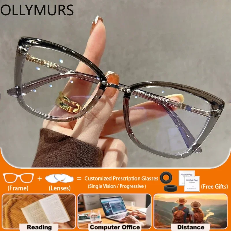 

Очки OLLYMURS на заказ по рецепту, модные, премиум-класса, в форме кошачьего глаза, для женщин, от миопии, с защитой от синего света, прогрессивные, рождественские