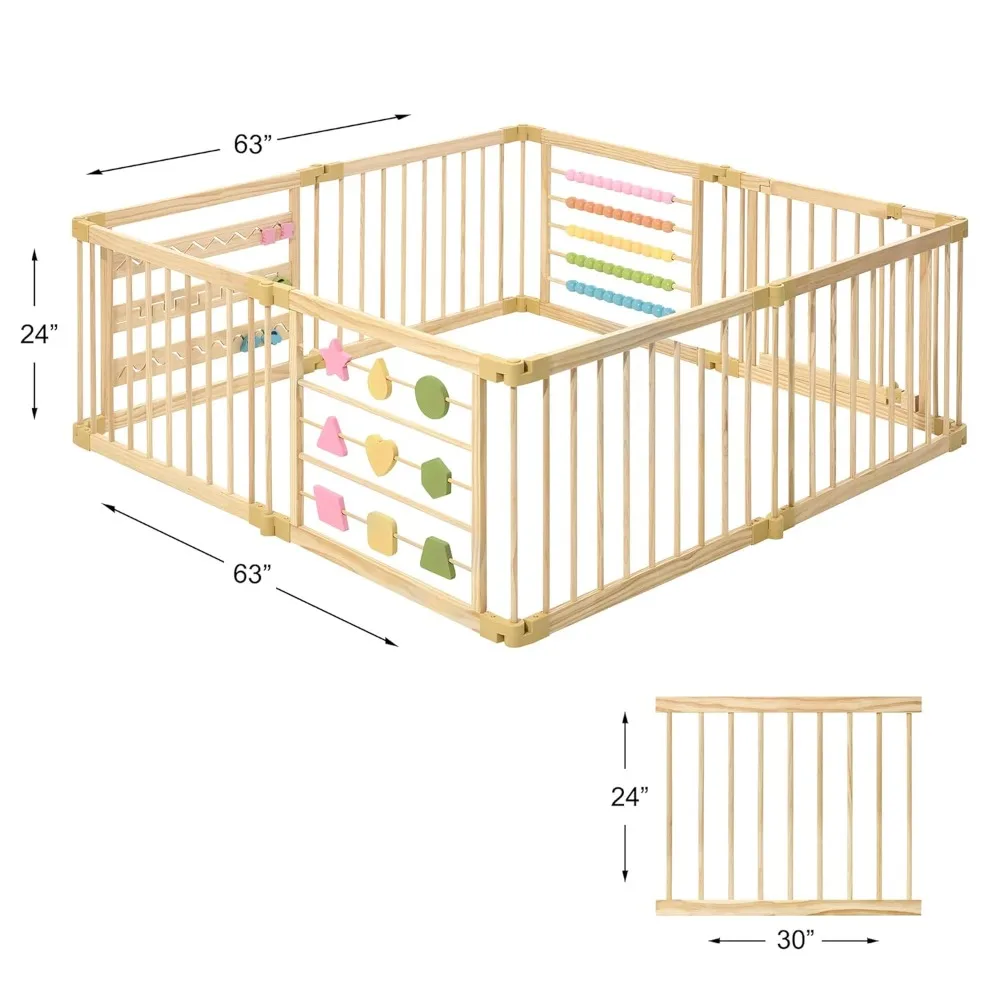 Wooden Playpen Extra Large for Toddlers and Babies - Foldable, Expandable, Adjustable - 8-10 Panels