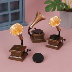 1/12 Dollhouse Miniature Accessories Mini Alloy Vintage Phonograph Simulation Gramophone Model for Doll House Decoration