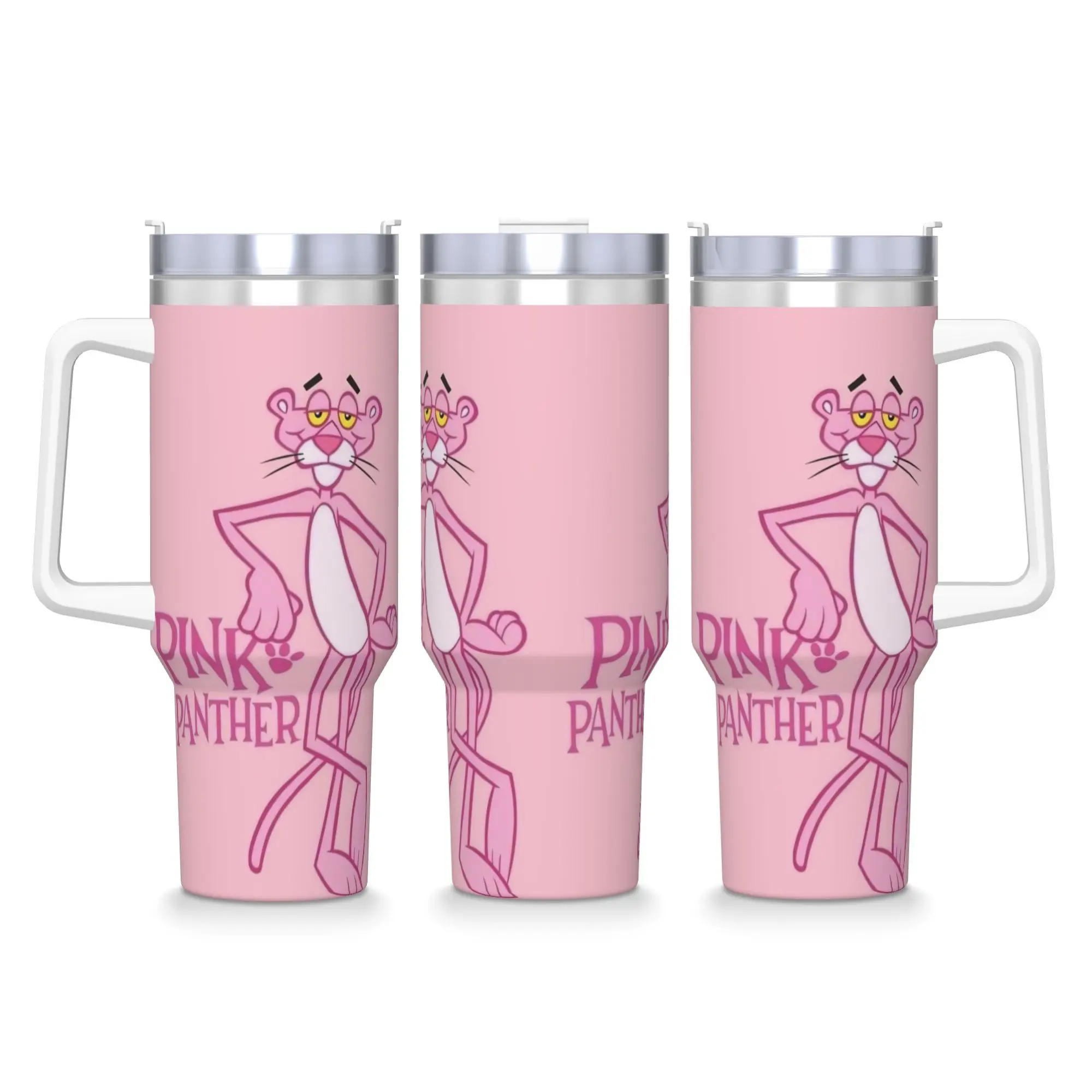 

P-Pink P-Panther Stainless Steel Tumbler Travel Thermal Cups With Straws and Lid Large Mugs Cup Cold and Hot Water Bottle