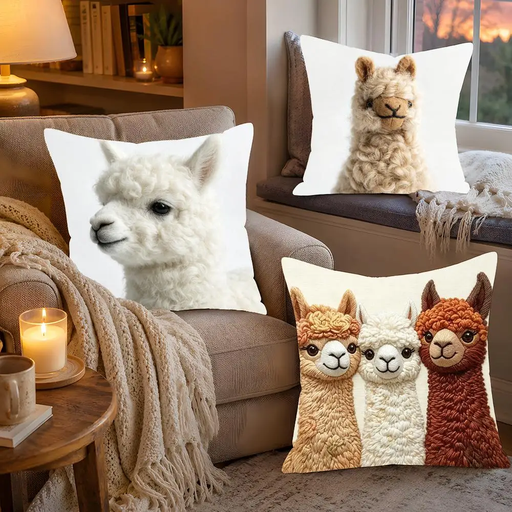 Cozy alpaca pattern Cushion Cover Warm Cozy Plush Pillowcase Double Side Cushion Cover Sofa Home Decor Gift