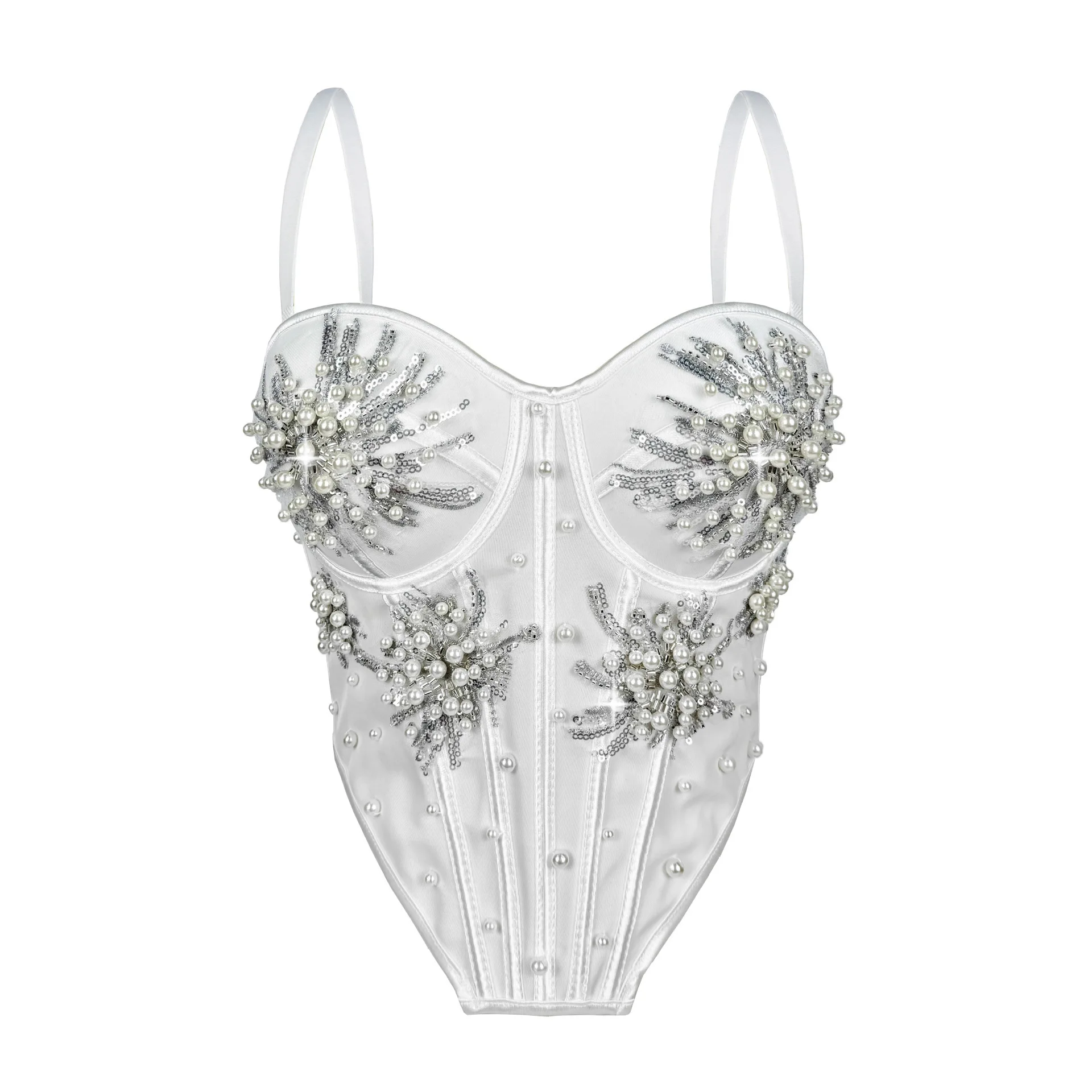 عيد الميلاد السنة الجديدة لؤلؤة الترتر مشد بوستير ، مثير اليدوية مطرز هيكل السمكة أعلى للنساء ، حزب مساء ارتياد ملابس خارجية #2