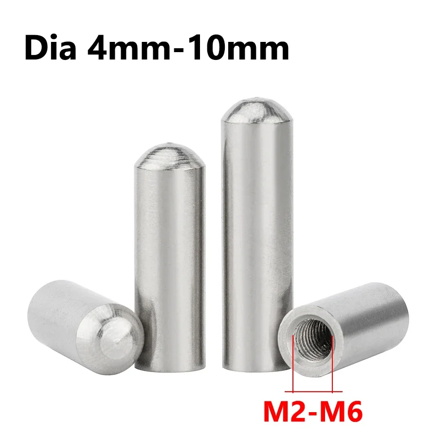 2~10Pcs 304 Stainless Steel Internal Thread Cylindrical Pin OD4mm-10mm/M2-M6 Single Round Head Cylindrical Pin Fixed Shaft Pins