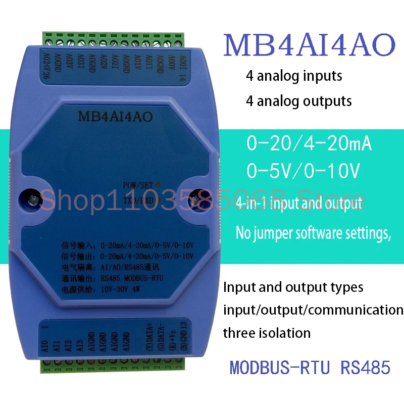 MB4AI4AO 0-20MA/4-20MA/0-5V/0-10V analog input and output acquisition module RS485 MODBUS