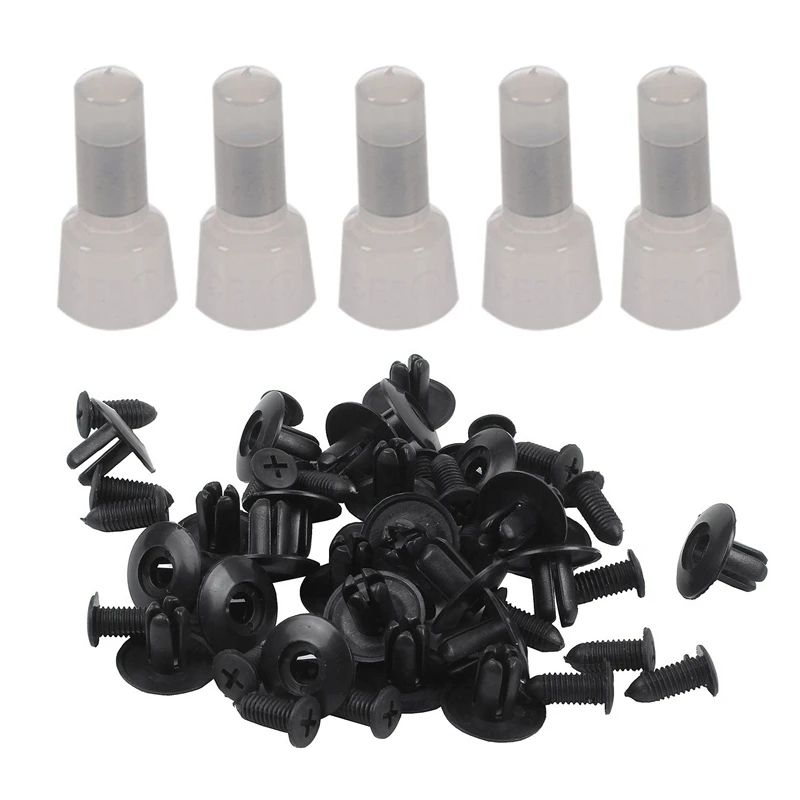 25 Pcs Plastic Push In Bumper Fender Door Rivets Clip 8Mm Hole Black & 100Pcs Nylon Closed End Cap Insulated Connectors Wire Cri