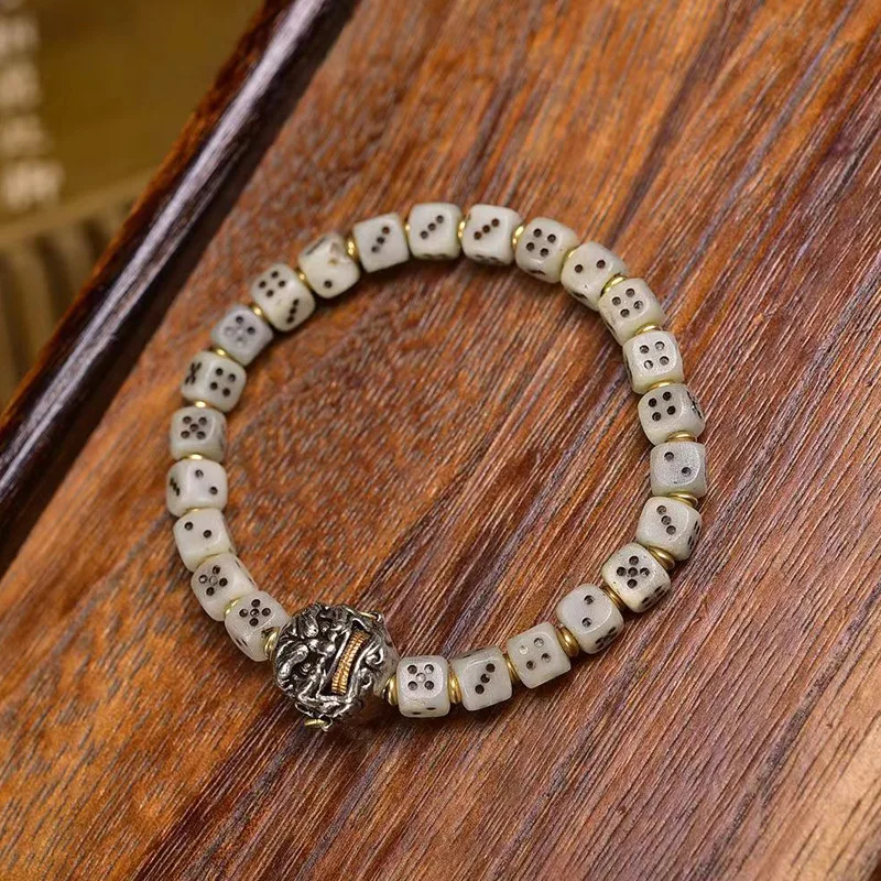 Flow Yak Engraved Dice Single-Wrap Tibetan Collectables-Autograph Rosary Backflow Bone Corpse Tuolin Bracelet