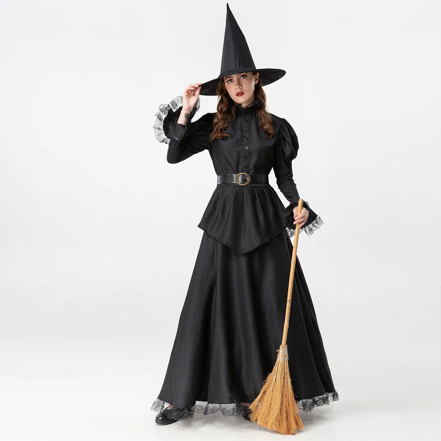 Halloween schwarzes Kleid Hexen spiel Kostüm Besen Hexe Bühnenshow