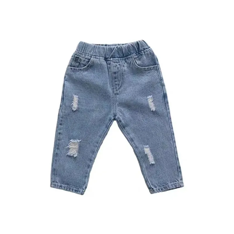 Spring Autumn New Children Ripped Jeans Baby Casual Loose Denim Trousers 1-8 Years Old Boys Fashion Versatile High Waist Jeans