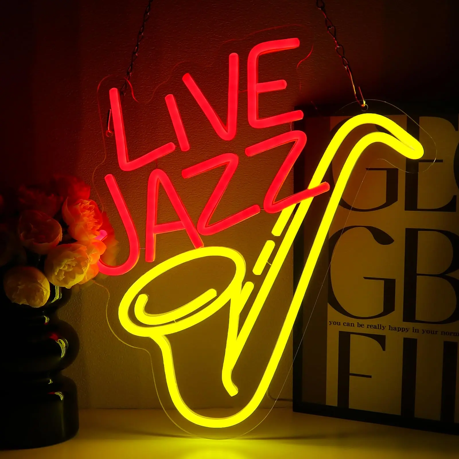 

Live Jazz Neon Sign for Bar Wall - Vintage Ambient Lighting - USB/Plug in Dimmable - Jazz Club & Cafe Decor