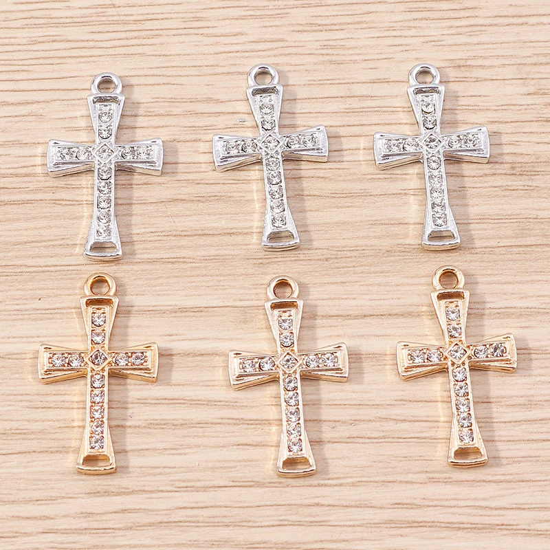Tusember 10 Stück gold- und silberfarbene CZ-Kristall-Kreuzanhänger, Kreuzanhänger für die Schmuckherstellung, Ohrringe, Halskette, DIY-Zubehör – Detail 16