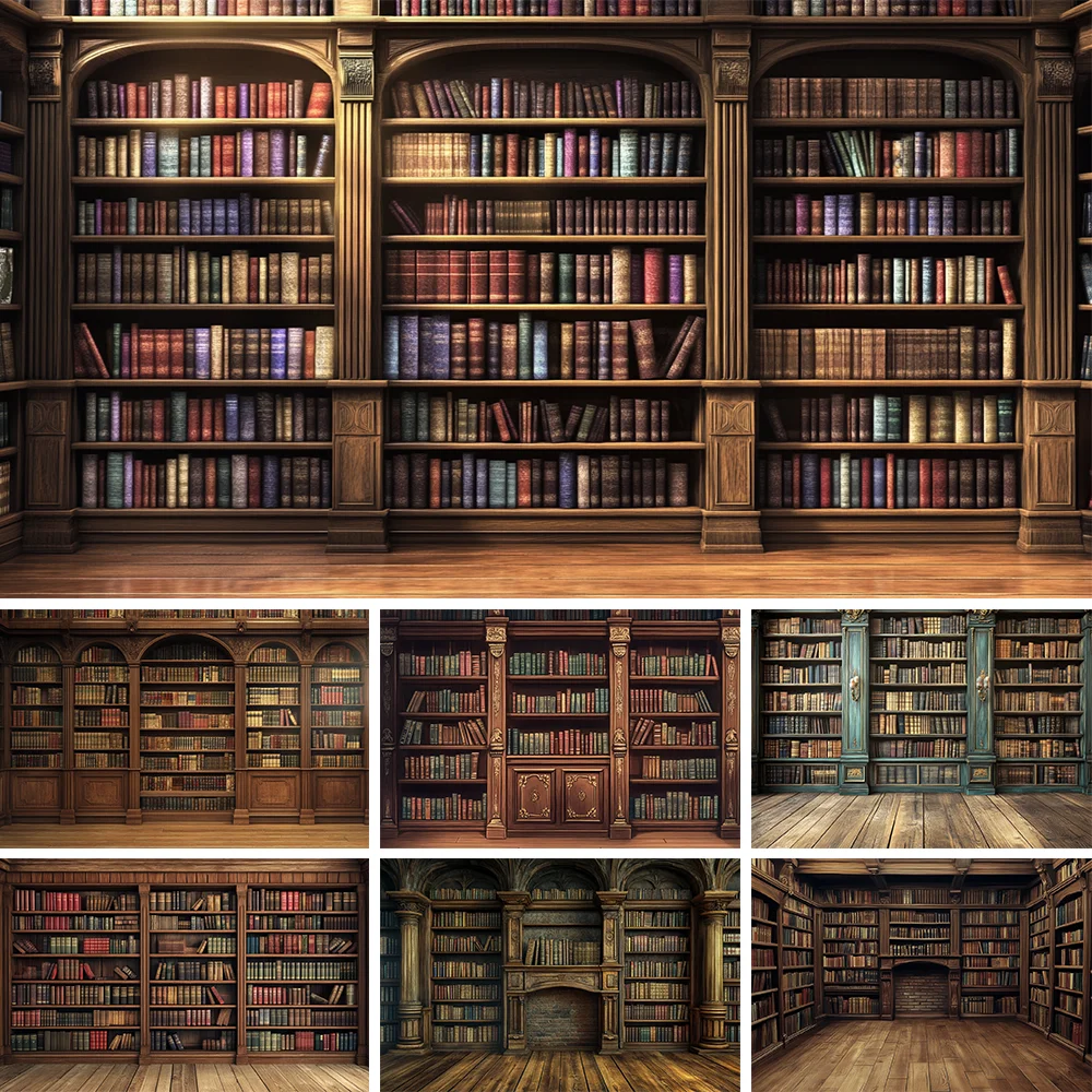 

Bookshelf Backdrop Photography Wooden Vintage Bookcase Library Books Back to School Party Baby Portrait Background Photo Studio