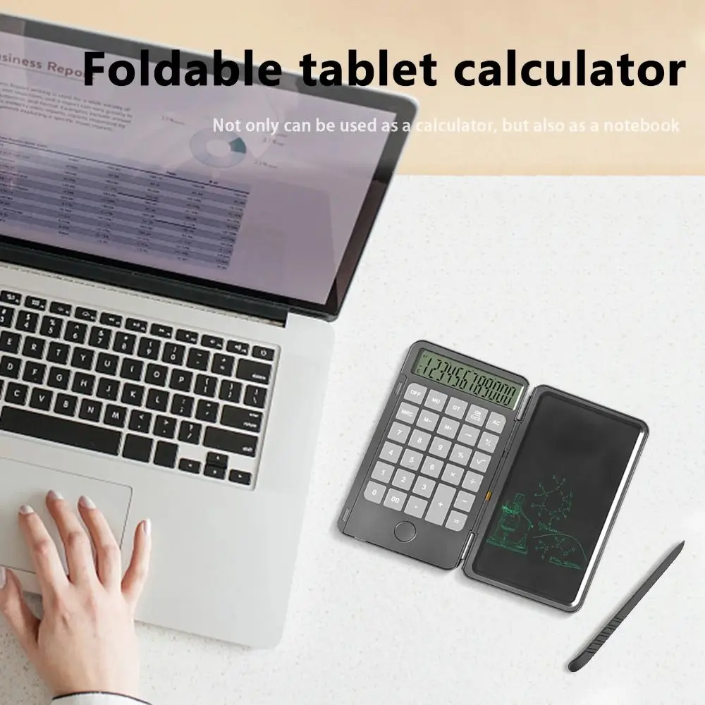 2in1 Scientific Calculator Large Screen Display Erasable Office LCD Drawing Pad Foldable Rechargeable Digital Writing Tablet