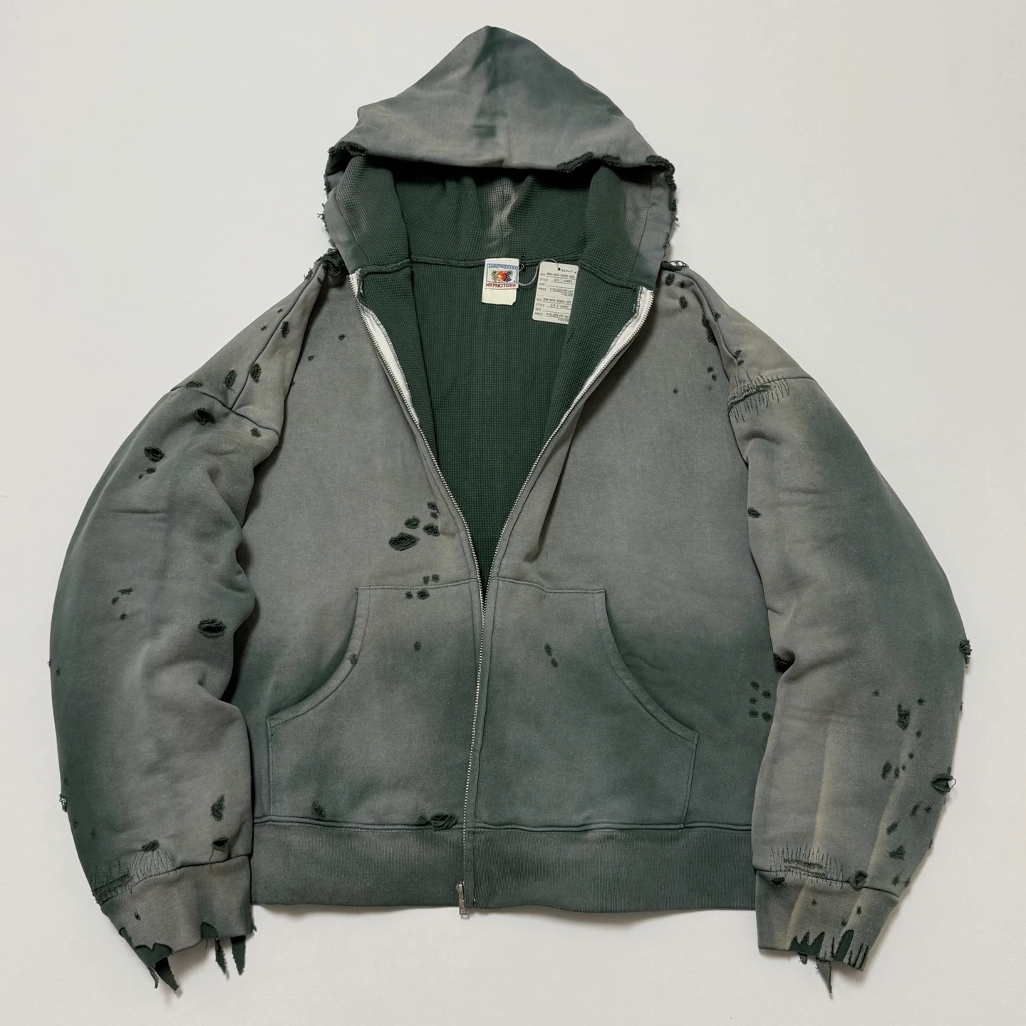 

Худи SAINT из выстиранной зеленой ткани, унисекс, высококачественный кардиган из плотной ткани, с капюшоном, пуловер