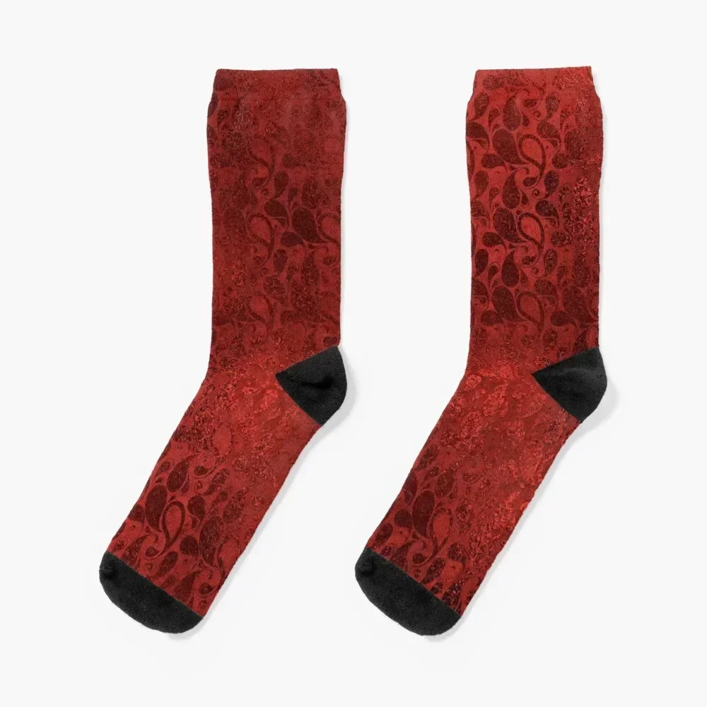 Chaussettes à motif paisley contemporain pour hommes et femmes, chaussettes courtes et amples, rouge sur rouge, hip hop d'escalade