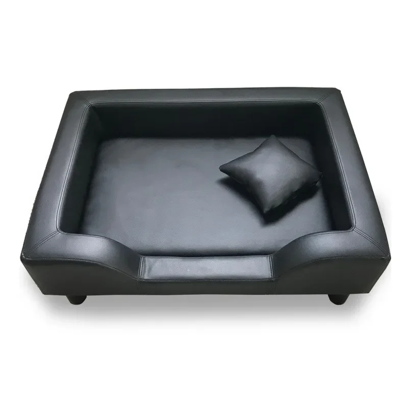 Pet sofa leather kennel wooden dog bed nest pet sponge nest removable and washable waterproof summer teddy kennel