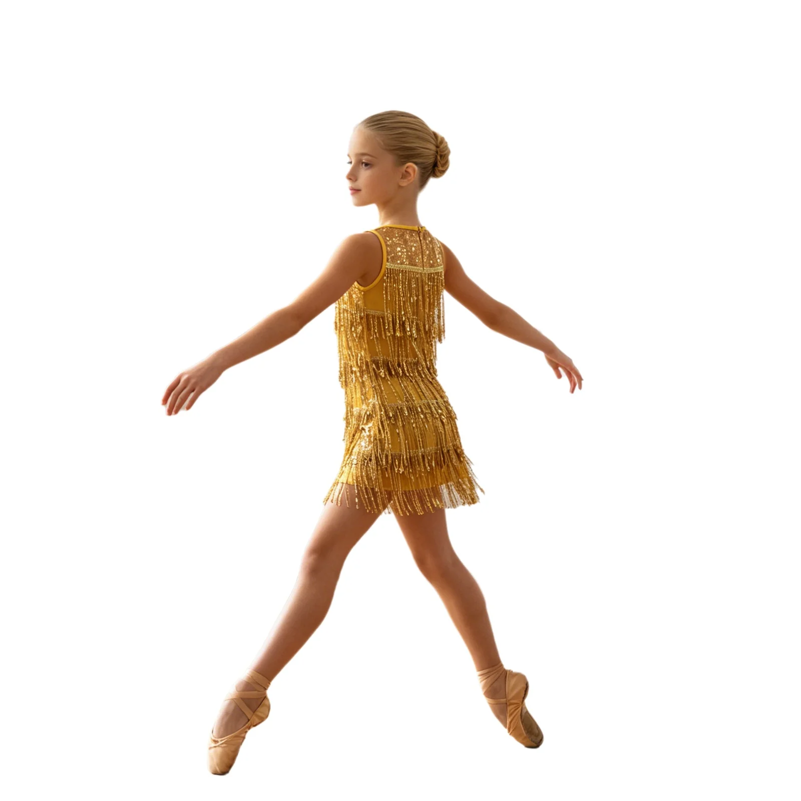Children Girls Tassels Latin Dance Dress Sleeveless Shiny Rhinestone Fringed Dresses Ballroom Chacha Tango Rumba Salsa Dancewear image 4