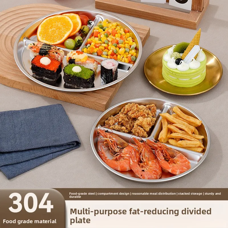 

YJQ round stainless steel divided plate quantitative three-grid fat-reducing meal quantitative proportion divided plate