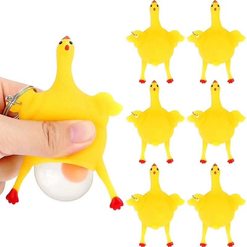 2 PCS Funny Squishy Toys Vent Chicken Laying Egg Squeezable Poppit Stress Relieve Chird Gifts Antistress Keychain for Game