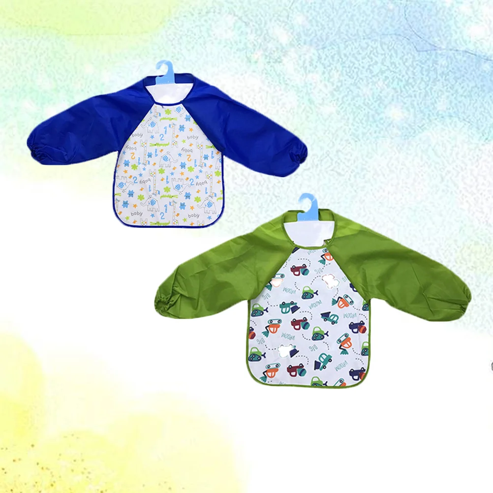 

2 Pcs Kids Smock Colorful Waterproof Cartoon Children Aprons Artist Painting Aprons with Long Sleeve