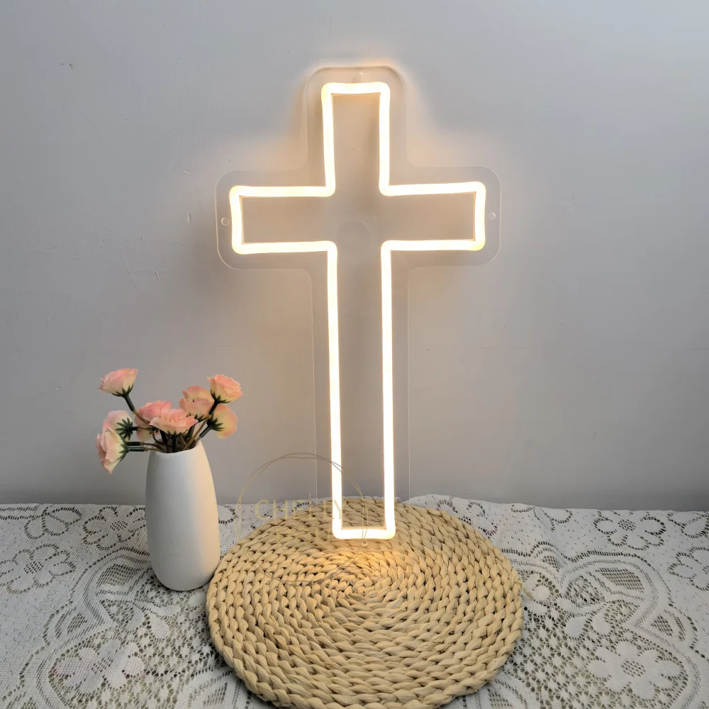 

Jesus Cross Neon Sign,Led Cross Decor Art Lamp for Wall Decor, Bedroom, Christian Decor, Religious Room,Christening Day Decor