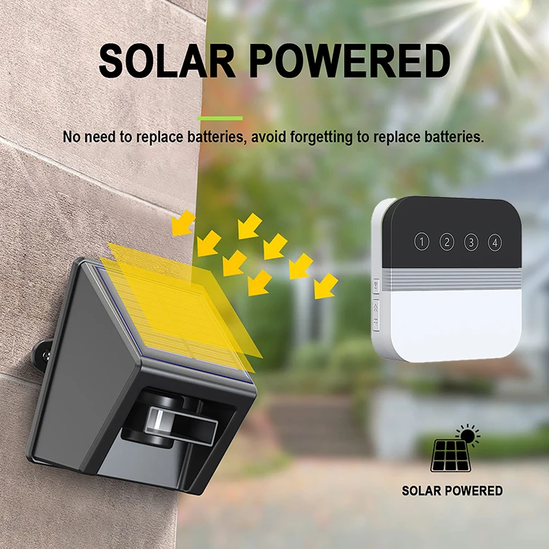 Solar Driveway Alarm Infrared Detection Wireless Doorbell 4-Way Induction Area Display Doorbell Alarm System Kits at Home