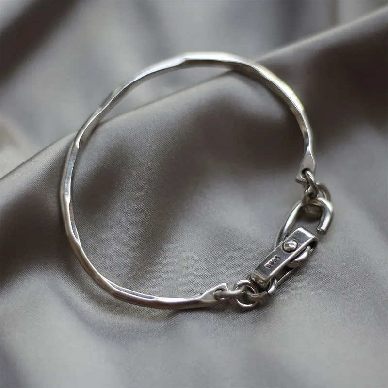 925 Sterling Silver Bracelet Bangle Vintage Open Lock Geometric Punk For Woman Girl Fashion Jewelry Gift Dropship Wholesale