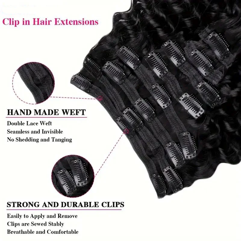 Deep Wave Clip ins Human Hair Extensions for Women 8Pcs Cuticle Aligned Real Hair Curly Thick to Ends with 120g/set 18 Clips