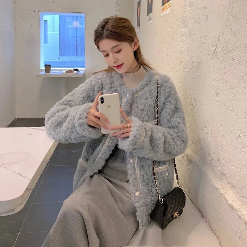 2025 Autumn/Winter New Lamb Plush Jacket Women's Korean Loose Thicken Small Fragrant Style Coat Female Short Warm Jackets Top