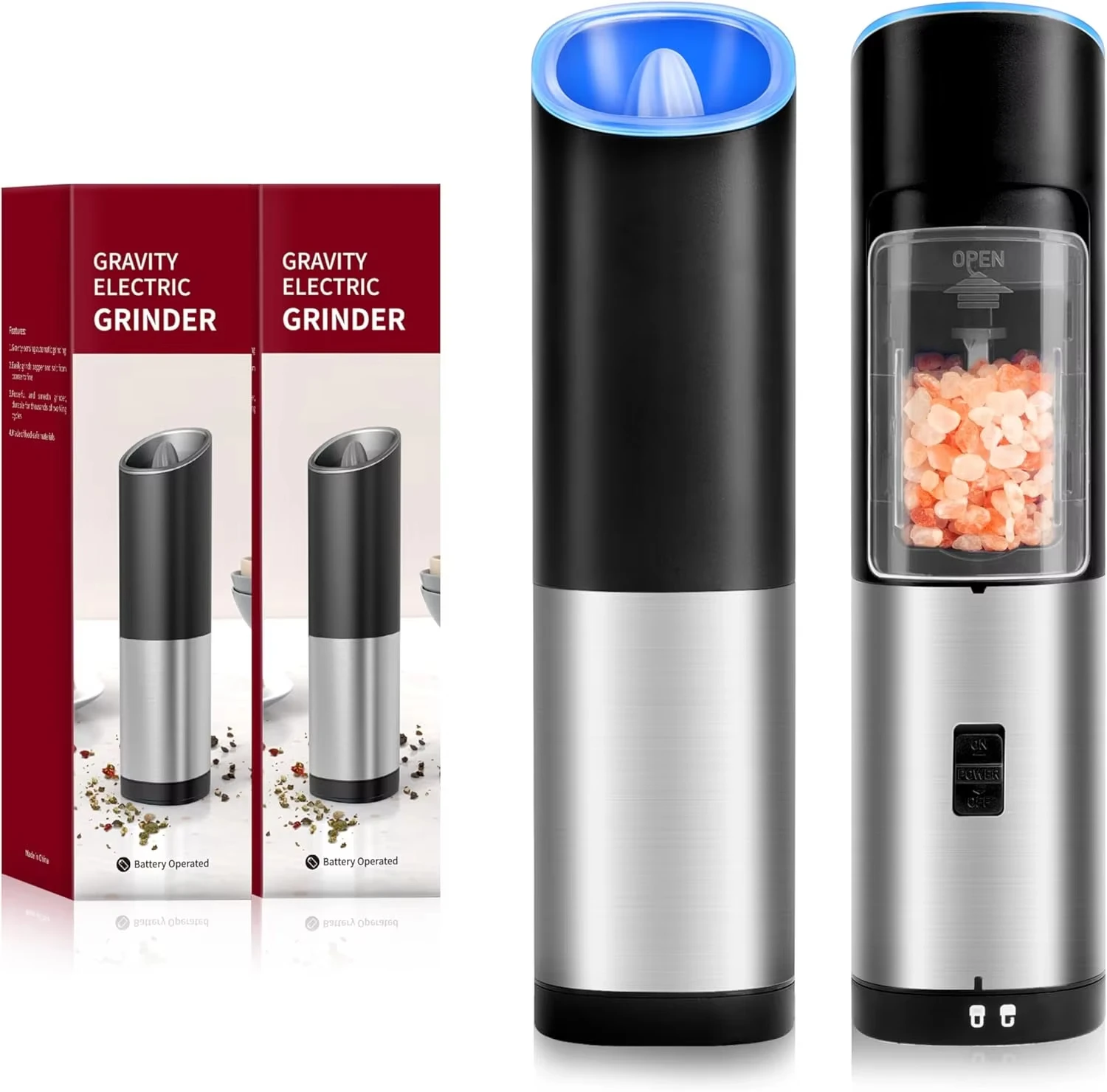 

Gravity Automatic Pepper Grinder Electric Spice Mills Salt Pepper Mill Adjustable Coarseness LED Light Kitchen Pepper Grinders