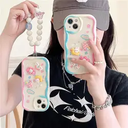 Lovely 3D Cartoon Flower Chain Phone Cases For iPhone 15 Pro Max 14 12 11 13 Mini X XR XS 6 6S 7 8 Plus SE Soft Silicone Case