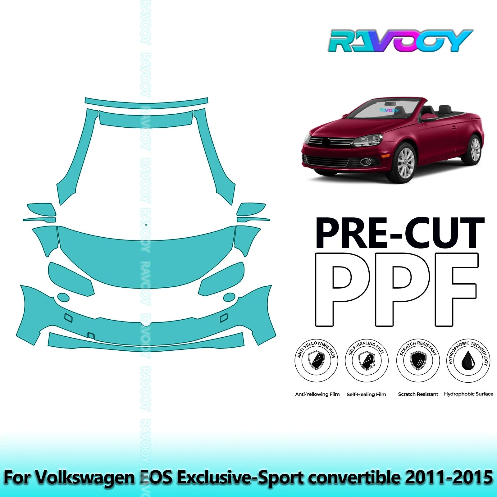 For Volkswagen EOS Exclusive-Sport convertible 2011-2015 Partial Front Pre-Cut Paint Protection Film PPF Kit | Clear/Matte/Black