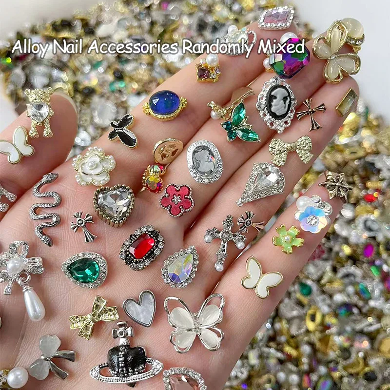 High Quality Metal Random Mix Shape Nail Art Rhinestones 3D For DIY Manicure Decoration Accessories Crystal 30/10Pcs